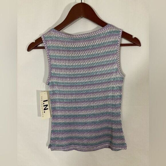 I.N. San Francisco Women's L Purple Striped Stretch Tank Top Y2K Preppy - Picture 3 of 12